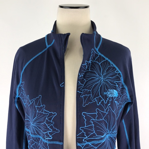 North Face Vapor Wick Blue Floral Athletic Stretch Jacket Full Zip - Picture 2 of 9